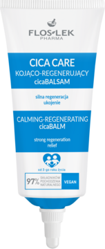 Biała tuba FlosLek Cica Care Calming-Regenerating cicaBALM, z niebieską sekcją i białym napisem.
