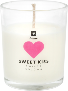 Hiskin Walentynkowa świeca sojowa Sweet Kiss 100ml w szklanym słoiczku z różowym sercem.
