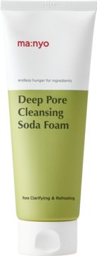 Biało-zielona tubka ma:nyo Deep Pore Cleansing Soda Foam, widok frontalny. Głęboko oczyszczająca pianka do twarzy.