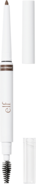 Wodoodporna kredka do brwi e.l.f. Instant Lift Neutral Brown, biała, pionowo, z cienką końcówką i szczoteczką.
