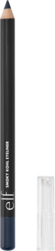 Granatowa kredka do oczu e.l.f. Smoky Kohl Eyeliner Vintage Denim, obok przezroczysta zatyczka.