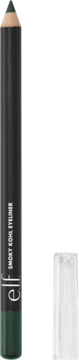 Kredka e.l.f. Smoky Kohl Eyeliner Rare Emerald, szmaragdowa, z zaostrzonym końcem, obok przezroczysta zatyczka.