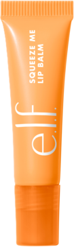 Nawilżający balsam do ust e.l.f. Squeeze Me Peach w pomarańczowej tubce z białym logo, widok z przodu.