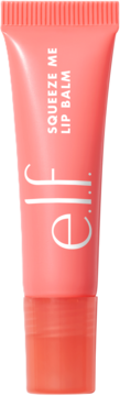 Różowy balsam do ust e.l.f. Squeeze Me Lip Balm w tubce, z białym logo i napisem, widok z przodu na białym tle.