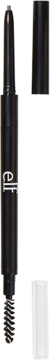 e.l.f. Ultra Precise czarna, wysuwana kredka do brwi z cienką końcówką i szczoteczką, otwarte obie strony.