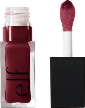 Odżywczy olejek e.l.f. Glow Reviver Lip Oil Jam Session, burgundowy, butelka z aplikatorem obok, widok z przodu.