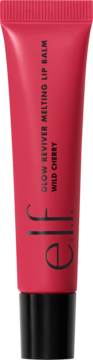Czerwony błyszczący balsam do ust e.l.f. Glow Reviver Melting Wild Cherry w tubce, widok z przodu.