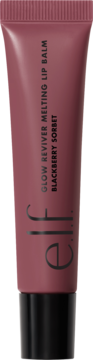 E.l.f. Glow Reviver Melting Lip Balm Blackberry Sorbet, ciemnoróżowa tubka z czarną nakrętką, pionowe napisy.