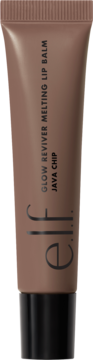 e.l.f. Glow Reviver Melting Lip Balm Java Chip w brązowej tubce z czarną nakrętką, widok z przodu.