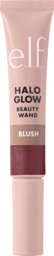 e.l.f. Halo Glow Berry Radiant rozświetlający róż w płynie, jasnoróżowa tuba z bordowym paskiem, widok z przodu.