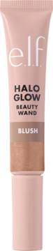 e.l.f. Halo Glow Beauty Wand, róż w płynie w różowej tubce, z błyszczącym brzoskwiniowym odcieniem, widok z przodu.