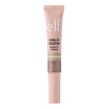 e.l.f. Halo Glow Wand, rozświetlacz płynny Rose Quartz w jasnoróżowej tubce z aplikatorem, pionowo.