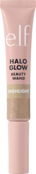 e.l.f. Halo Glow Beauty Wand płynny rozświetlacz Champagne. Różowa tubka z widocznym złotym odcieniem.