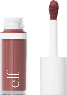 e.l.f. Liquid Blush w odcieniu Dusty Rose, otwarta butelka z aplikatorem obok, widok z przodu.