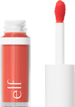 elf. Liquid Blush w koralowym kolorze, przezroczysta butelka z białym logo, aplikator obok.