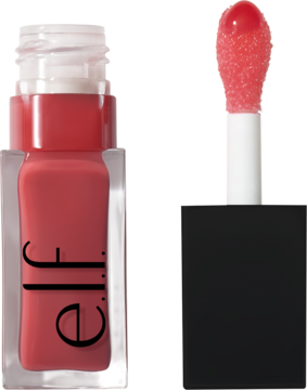 Olejek do ust e.l.f. Glow Reviver Rose Envy. Przezroczysta butelka i aplikator z różowym, błyszczącym płynem.