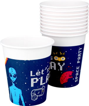 ALOUETTE ,kubki jednorazowe, papierowe, poj. 0,2l, Space Party,kompozycja-2