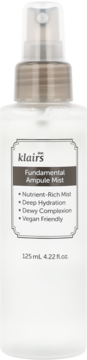 Klairs Fundamental Ampule Mist, Nutrient-Rich Mist w białej butelce z atomizerem, widok z przodu, 125 ml.