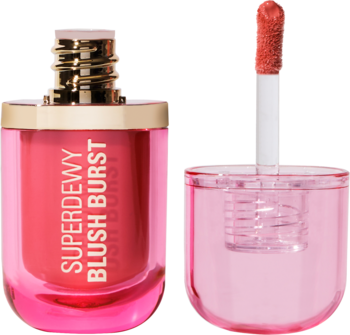 REVOLUTION Super Dewy ,róż do policzków, w płynie, Strawberry Milkshake Cool Pink,kompozycja-2