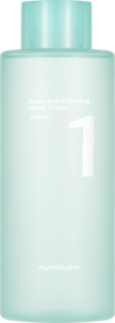 Kojący tonik Numbuzin No.1 Pure-Full Calming Herb Toner, cylindryczna matowa butelka 300ml, widok z przodu.