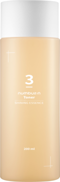 Numbuzin No. 3 Toner Shining Essence w beżowej butelce 200ml, widok z przodu, biała nakrętka.