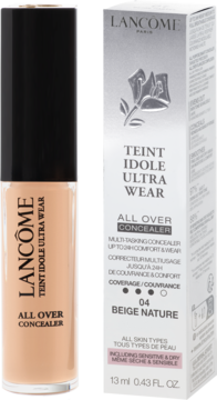 Nawilżający korektor Lancôme Teint Idole Ultra Wear Beige Nature w butelce i białym opakowaniu.
