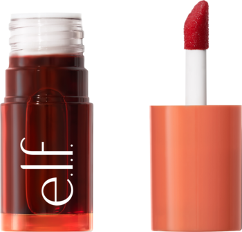 e.l.f. Sheer For It Orange Crush tint do ust, butelka i aplikator z czerwoną końcówką oddzielnie.