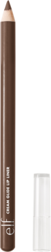 Kremowa konturówka do ust e.l.f. Cream Glide Dark Cocoa, z ostrą końcówką i białą zatyczką obok.