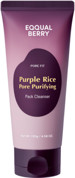 Eqqual Berry Purple Rice Pore Purifying Pack Cleanser w różowo-purpurowej tubce, widok z przodu, z ciemnym akcentem.