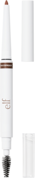 e.l.f. Instant Lift Brow Pencil, Auburn shade. Waterproof, precision tip & brush, white barrel. Upright, cap off.