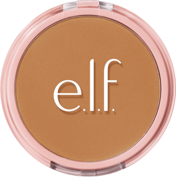 e.l.f. Halo Glow puder prasowany Tan Neutral Warm, w różowym kompakcie z widocznym białym logo, widok z góry.