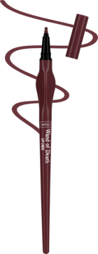 Burgundowy lip liner Wand of Death w pisaku, otwarty z precyzyjnym pędzelkiem i widoczną kreską koloru.