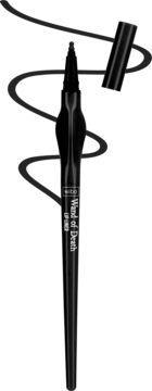 Czarny pisak do ust Wand of Death Lip Liner, widok z przodu, z odkręconą skuwką i czarną linią.
