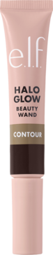 e.l.f. Halo Glow Contour Beauty Wand Deep Rich, płynny bronzer w różowej tubce z ciemnobrązową sekcją, widok z przodu.