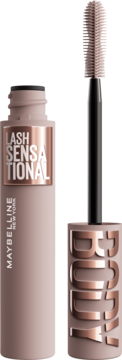 Maybelline New York Body Lash Sensational maskara, jasnoróżowa tuba, wyjęta szczoteczka, różowozłote napisy.