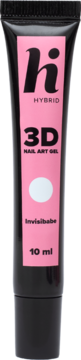 Żel hi hybrid 3D NAIL ART GEL Invisibabe 10 ml w czarnej tubce z różową etykietą, przezroczysty, widok z przodu.