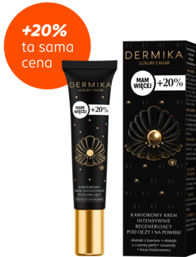 Dermika Luxury Caviar, regenerujący krem pod oczy w czarnej tubce ze złotym kwiatem, z pudełkiem i +20%.