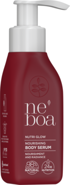 Ciemnoczerwone serum do ciała Neboa Nutri Glow z pompką, widok z przodu. Z olejem z awokado, dla odżywienia i blasku.
