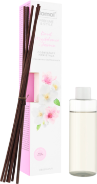 Domol Perfume & Style, patyczki zapachowe kwiat migdałowca i jaśmin, opakowanie uzupełniające z butelką.