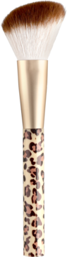 Pędzel do różu Alterra We Love Leo z miękkim syntetycznym włosiem i beżowym uchwytem w panterkę, złota skuwka.
