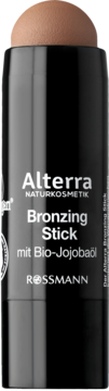 Alterra Bronzing Stick z Bio-Jojobaöl. Kremowy, matujący bronzer w sztyfcie, czarne opakowanie, widok z przodu.