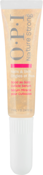OPI Nature Strong Good as Gold Cuticle Serum 7ml, złota tubka z brokatowym żelem, biała zakrętka, widok z przodu.