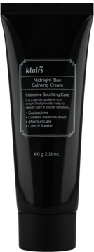 Klairs Midnight Blue Calming Cream, ciemna tubka 60g, z białym tekstem. Krem do intensywnej pielęgnacji kojącej.
