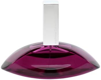Calvin Klein Euphoria, orientalno-kwiatowa woda perfumowana, fioletowa butelka ze srebrną nakrętką, widok z przodu.