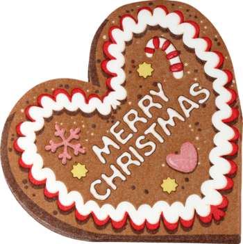 Papierowa serwetka Pierniczki Serduszka Alouette: brązowe serce z białym lukrem, napisem "MERRY CHRISTMAS".
