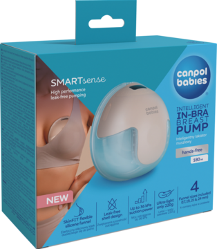 Canpol babies Inteligentny Laktator In-Bra w biało-niebieskim pudełku, z widoczną grafiką pompki i napisem Hands-Free.
