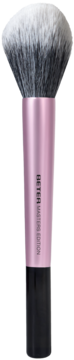 Różowy pędzel do makijażu Better Matters Edition, puchate włosie ombre szaro-białe, widok z przodu.