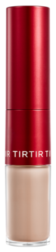 Korektor TIRTIR Glide & Hide Blurring 5C. Pionowa butelka: góra czerwona, metaliczna, dół przezroczysty z beżowym płynem.