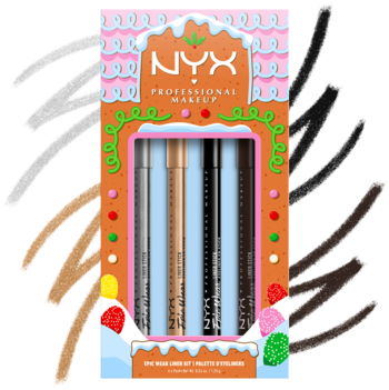 NYX Holiday Epic Wear Liner Stick Kit: 4 eyelinery w świątecznym opakowaniu piernika (czarny, brąz, szary, złoty).