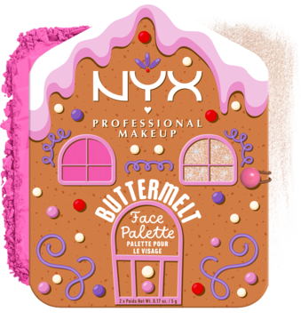 NYX Buttermelt Face Palette: róż i rozświetlacz w opakowaniu domku z piernika, różowy lukier.